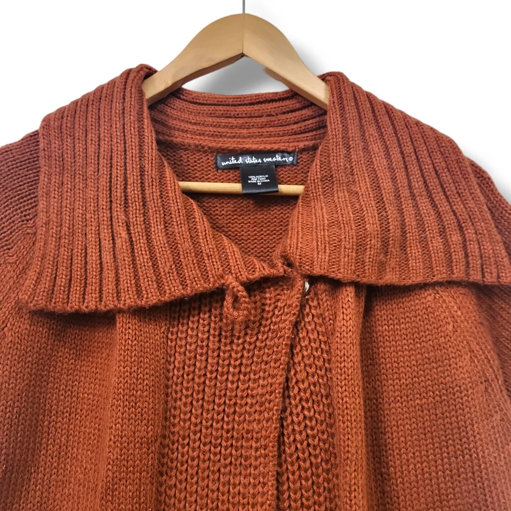 🌿United States Sweaters Women's Med Pumpkin Orange Short Sleeve Knit Cardigan - Picture 7 of 15